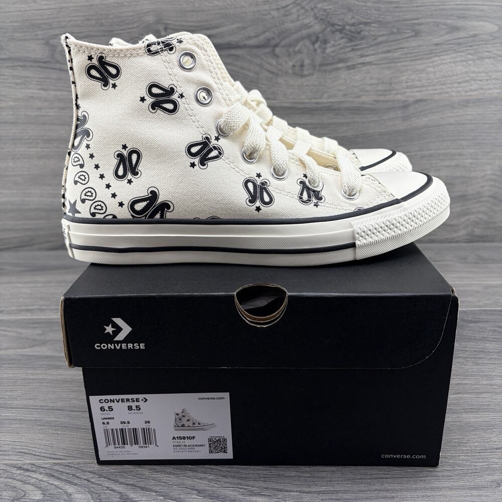 Converse Chuck Taylor All Star Paisley Size 8.5 Womens White Black Sneakers